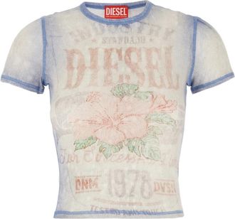 Diesel T-shirt met bloemenprint - Dames - T-shirts - Blauw - XS - Katoen - Tops