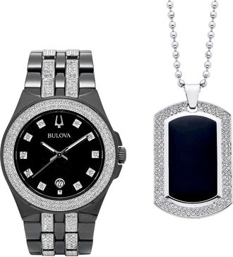 Bulova Crystal Black Dial Mens Watch