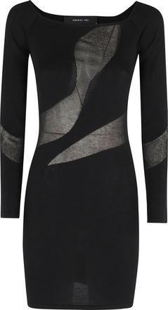 Federica Tosi Black Semi-Sheer Inserts Boat-Neck Viscose Mini Dress
