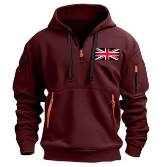 Generic Deals Of The Day Mens Hoodies UK Casual Long Sleeve 1/4 Zip Up Drawstring Sweatshirt Funny Solid Color Flag Printed Pullover Tops Winter Oversized War