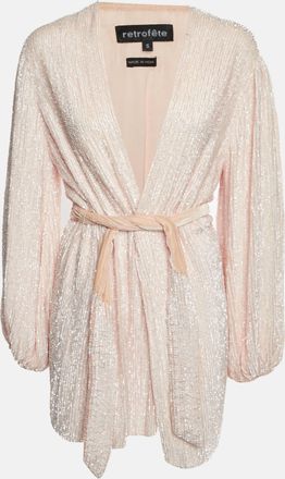 Retrof&ecirc;te Pink Sequin And Velvet Belted Mini Robe Dress