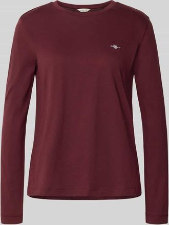 GANT Longsleeve mit Rundhalsausschnitt und Logo-Stitching in Bordeaux, Größe L
