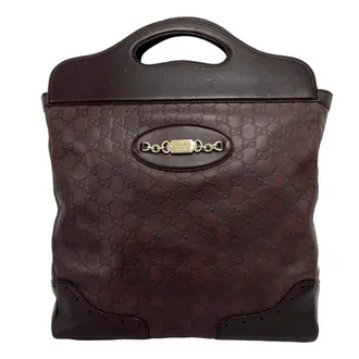 Gucci Brown Leather Handbag Tote Bag (Pre-Owned)