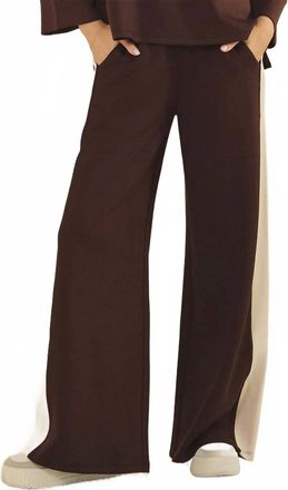 Yelete Relaxed Fit Two-Toned Wide Leg Pants In Coffee