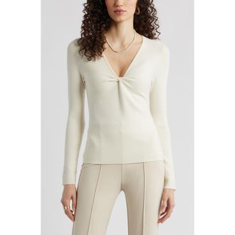 Nordstrom Twist Front Detail Merino Wool Blend Sweater in Ivory Tofu at Nordstrom, Size Xx-Small