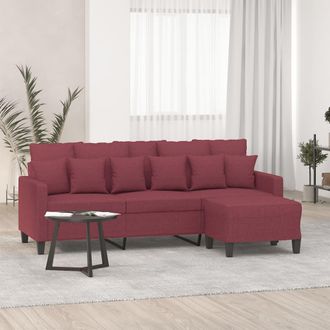 vidaXL Vidaxl - Sof&aacute; De 3 Plazas Con Taburete De Tela Rojo Tinto 180 Cm
