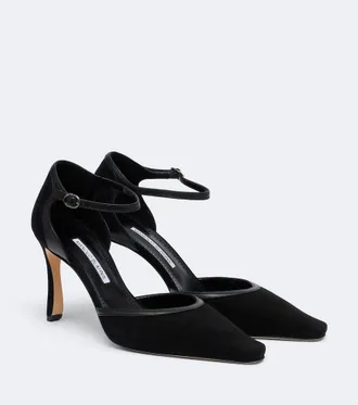 Manolo Blahnik Armelia leather-trimmed suede pumps