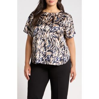Anne Klein Print Bateau Neck Top in Dutch Blue Multi at Nordstrom, Size 0X