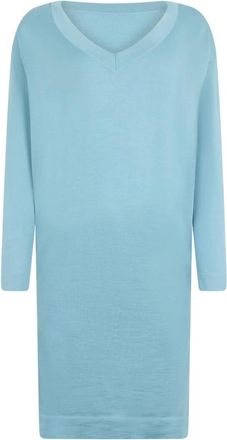 Malo Midi-jurk met V-hals - Dames - V-hals truien - Blauw - 2XL - Kasjmier - Truien & Vesten