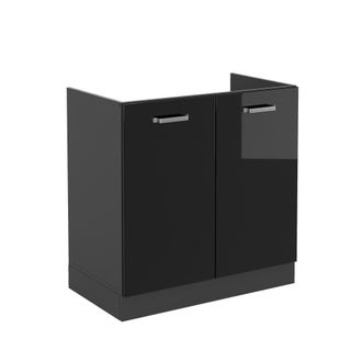 Vicco Armario Bajo Para Fregadero R-line, Negro Brillo Intenso, 80 Cm Sin Encimera Vicco
