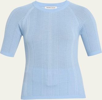 Veronica Beard Brielle Short-Sleeve Pointelle Wool Sweater