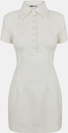 Odd Muse Womens The Ultimate Button Plaquette Collared Mini Dress in White - Size X-Large