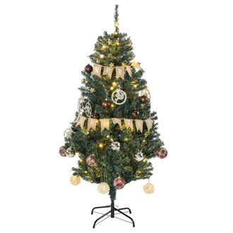 HOMCOM 5ft Pre Lit Artificial Christmas Tree Holiday D&eacute;cor with 100 Warm White LED Lights and 472 Tips - Banner - Ball - Tag - Tree Decoration - Auto