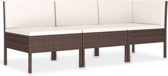 vidaXL Set Muebles De Jard&iacute;n 3 Pzas Y Cojines Rat&aacute;n Sint&eacute;tico Marr&oacute;n Vidaxl