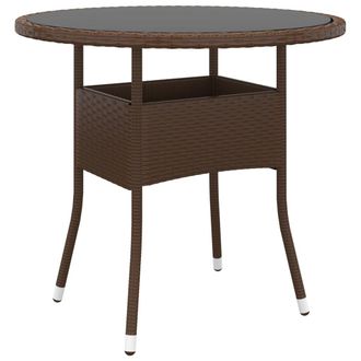 vidaXL Vidaxl - Mesa De Jard&iacute;n Vidrio Templado Rat&aacute;n Sint&eacute;tico Marr&oacute;n &Oslash;80x75 Cm