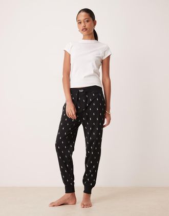 Polo Ralph Lauren Joggers neri da casa in liquid cotton con logo in coordinato-Nero