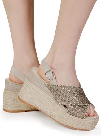 Espadrilles Womens Wedge Sandals Crossstrap Style - Tan Cotton - Size EU 36