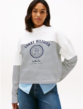 Tommy Hilfiger Womens Nautical Stripe Cropped Sweatshirt - White - XXL