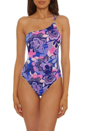 BECCA by Rebecca Virtue Lanai Strappy Rib One-Piece Swimsuit in Blue Multi at Nordstrom, Size Small