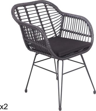 Happy Garden Lote de 2 sillones de rat&aacute;n sint&eacute;tico negro con cojines