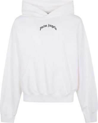 Palm Angels White Gothic Print Hooded Cotton Sweatshirt