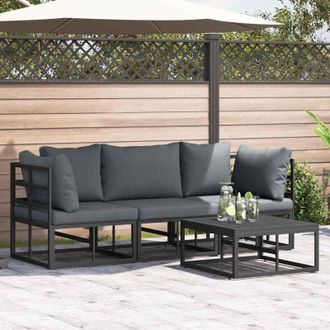 vidaXL Vidaxl - Conjunto De Sof&aacute; De Jard&iacute;n Con Coj&iacute;n 4 Pcs Negro Aluminio