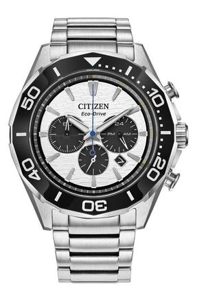 Citizen Endeavor Eco-Drive Chronograph Bracelet Watch, 43mm in Black/Silver-Tone at Nordstrom