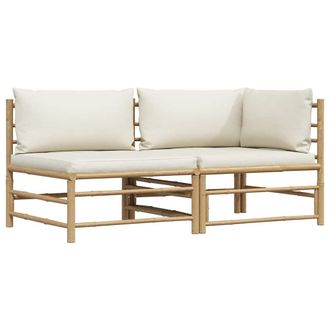 vidaXL Vidaxl - Set Divani Da Giardino 2 Pz Con Cuscini Bianco Crema In Bamb&ugrave;