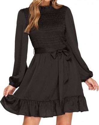 She + Sky Smocked Satin Dress In Black