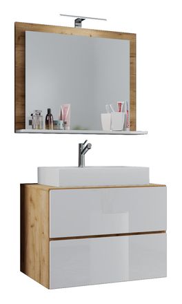 ebuy24 Ebuy24 - Vcm 3 Pcs Lavabo Lavabo Gabinete Inferior Ancho 60 Cm Muebles De Ba&ntilde;o Con Cajones Espejo Lendas (roble Miel / Blanco)