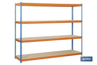 cofan Estanter&iacute;a Media Carga Azul/naranja 4 Baldas De Madera 2000 X 2100 X 600 Mm
