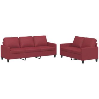 vidaXL Juego De Sof&aacute;s Con Cojines 2 Piezas Cuero Sint&eacute;tico Rojo Tinto Vidaxl