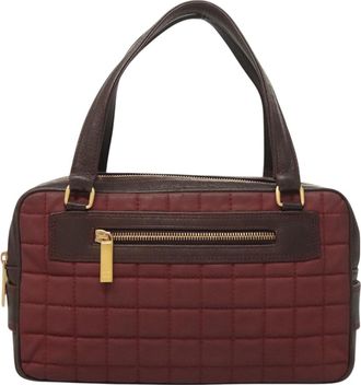Chanel Chocolate Bar Burgundy Canvas Handbag (Pre-Owned)