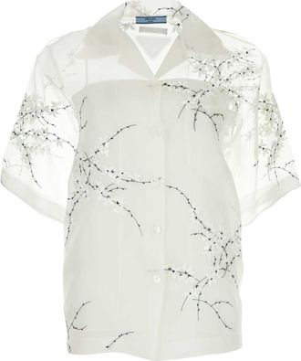 Prada Witte Zijde Blend Transparante Shirt