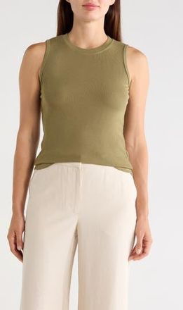 T Tahari Crewneck Ribbed Tank in Martini Olive at Nordstrom Rack, Size X-Small