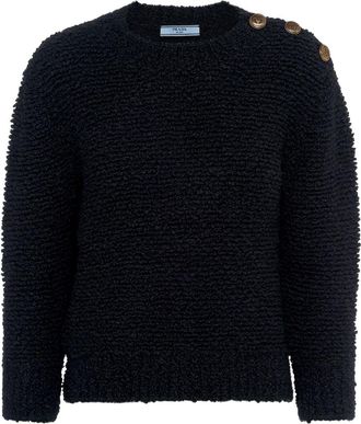 Prada triangle-logo bouclé jumper - women - Mohair - 46 - Black