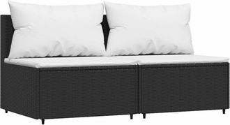 vidaXL Sof&aacute;s Centrales Jard&iacute;n Con Cojines 2 Uds Rat&aacute;n Sint&eacute;tico Negro Vidaxl