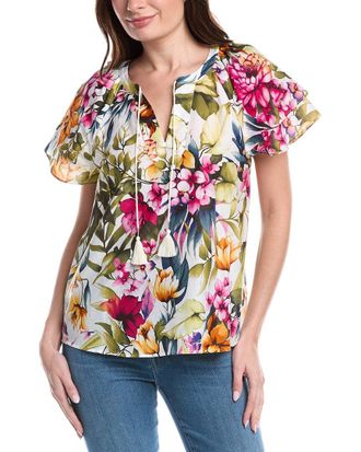 Tommy Bahama Verde Blooms Flutter Silk-Blend Top