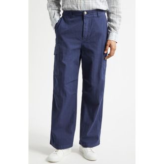 Palmes Cotton Herringbone Wide Leg Cargo Pants in Navy at Nordstrom, Size 36 Us