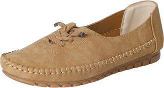 Generic Womens Suede Lace Up Ballet Flat Fashion Flat with Adjustable Laces Comfortable Casual Dress Shoes for Women, Everyday Shoes with Cushioned Insole (Kh