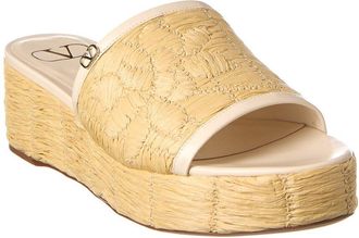 Valentino Vlogo Straw & Leather Platform Sandal