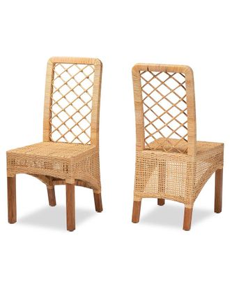 Baxton Studio Moscow Rattan And Wood 2Pc Dining Chair Set