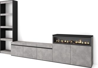 Skraut Home Skraut Home - Muebles De Sal&oacute;n Para Tv, Conjunto De Muebles Comedor, 310x186x35cm, Para Tv Hasta 65, Chimenea El&eacute;ctrica, Estilo Moderno, Gris Cemento