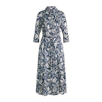 Joop Kleedjes, Dames, Blauw, S, Satijn, Viscose Blousejurk met Plantmotief