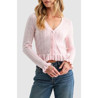 All in Favor Pointelle Ruffle Hem Crop Cardigan in Light Blush at Nordstrom, Size X-Small