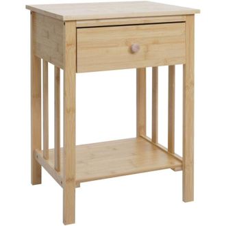 Hhg [nunca Usado] Mesita De Noche De Bamb&uacute; Hhg-313, Mesita Auxiliar, Mesita De Noche, Armario, Caj&oacute;n, 55 X 40 X 30 Cm