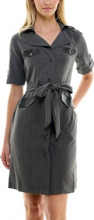 Sharagano Notched Collar Short Roll Tab Sleeve Matte Jersey Dress In Charcoal