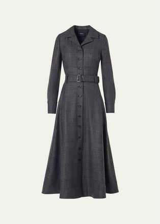 Akris Prince Of Whales Wool Stretch Flannel Belted Midi Shirtdress