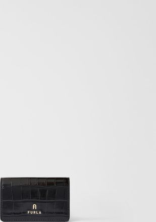 Furla Camelia Card Case S Nero Black Cocco Print Calf Leather Woman
