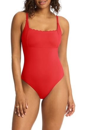 Sea Level Australia Scalloped Square Neck One-Piece Swimsuit in Red at Nordstrom, Size 12 Us